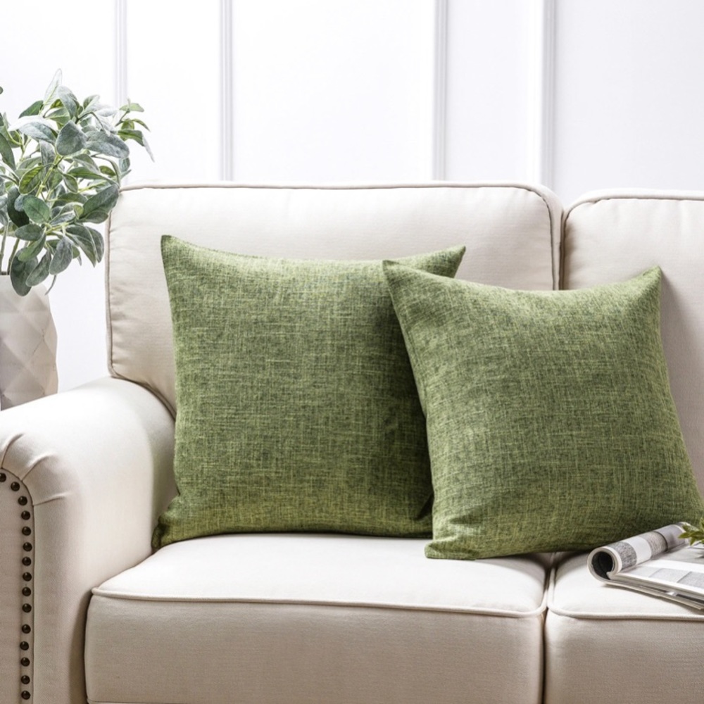 Luxury Home | Rustic Green Faux Linen Textured Throw Pillow Covers